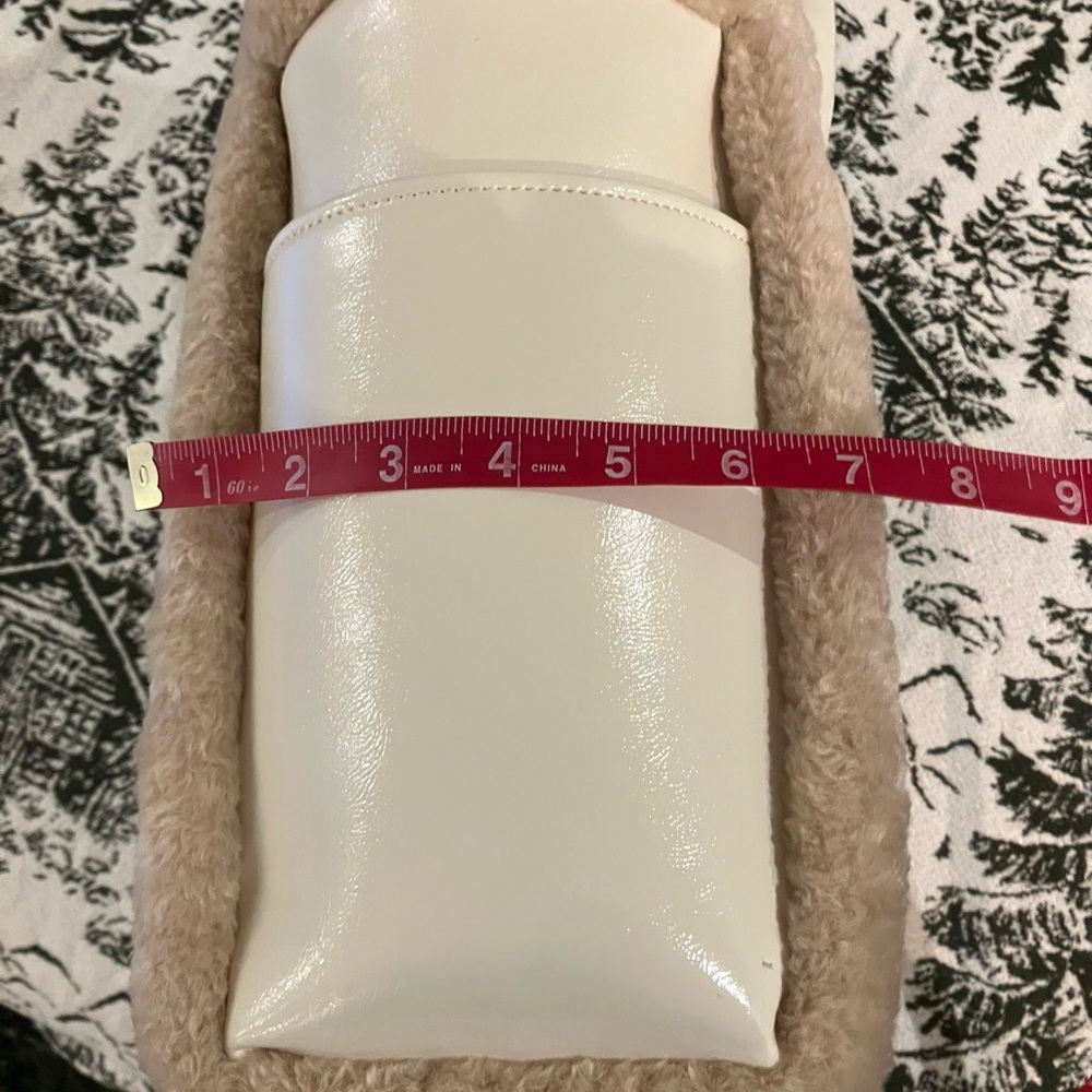NWT kate spade Jett Faux Shearling Patent Leather Large Tote, Meringue White - Picture 15 of 15
